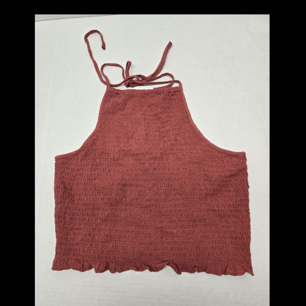 American Eagle Outfitters Rust Cropped Halter Ruffle Knit Top Sleeveless Size S